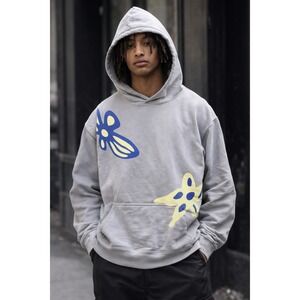 712PM Mens Gray Graphic Hoodie Sweatshirt Abstract Art‎ Design Size L